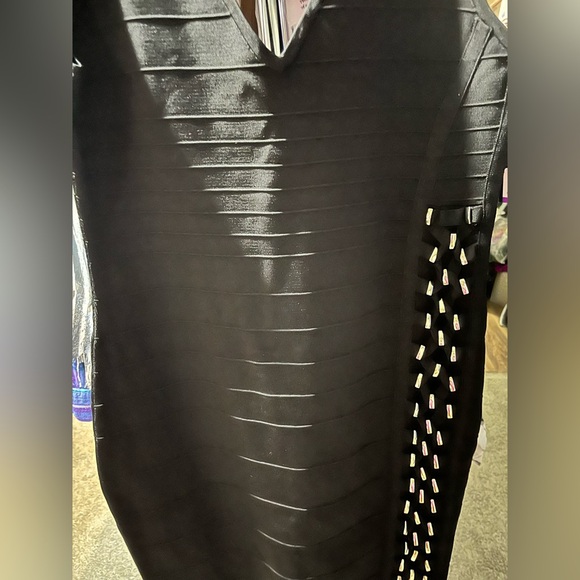 Guess V-neck Dress In Black Size XXL Gold-Tone Hardware Bandage - Picture 11 of 12